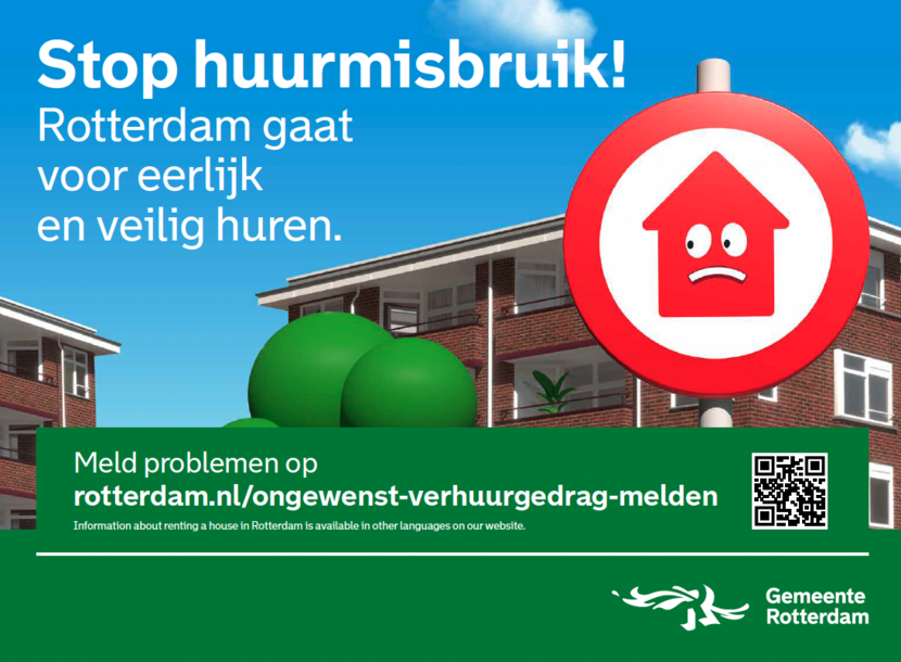 Advertentie gemeente Rotterdam ongewenst verhuurgedrag